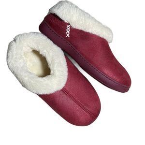 Everfoams Red Microsuede Cozy Memory Foam Slippers w/Faux Fur Lining (7-8)